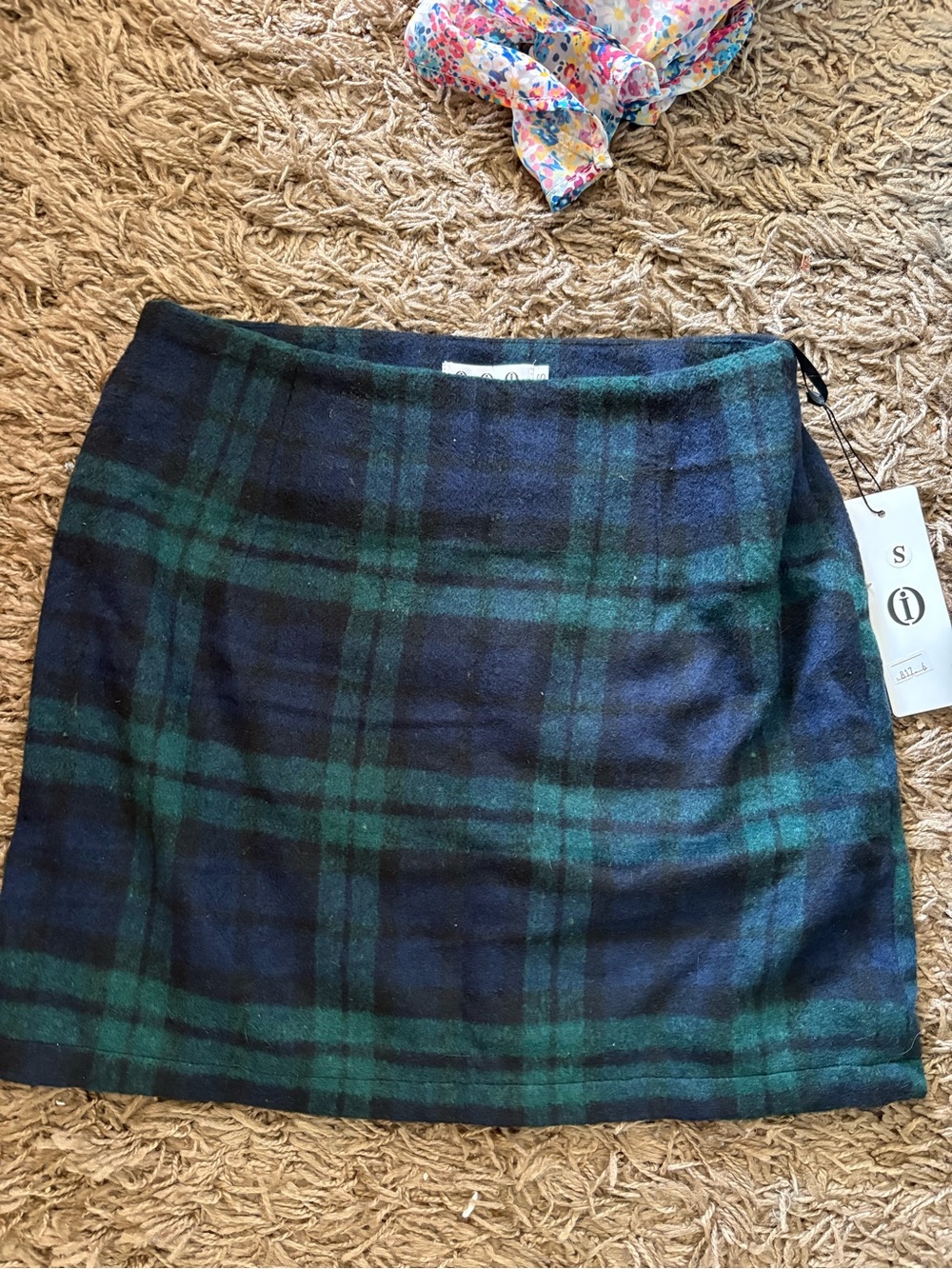 Classic Green and Navy Plaid Wool Mini Skirt